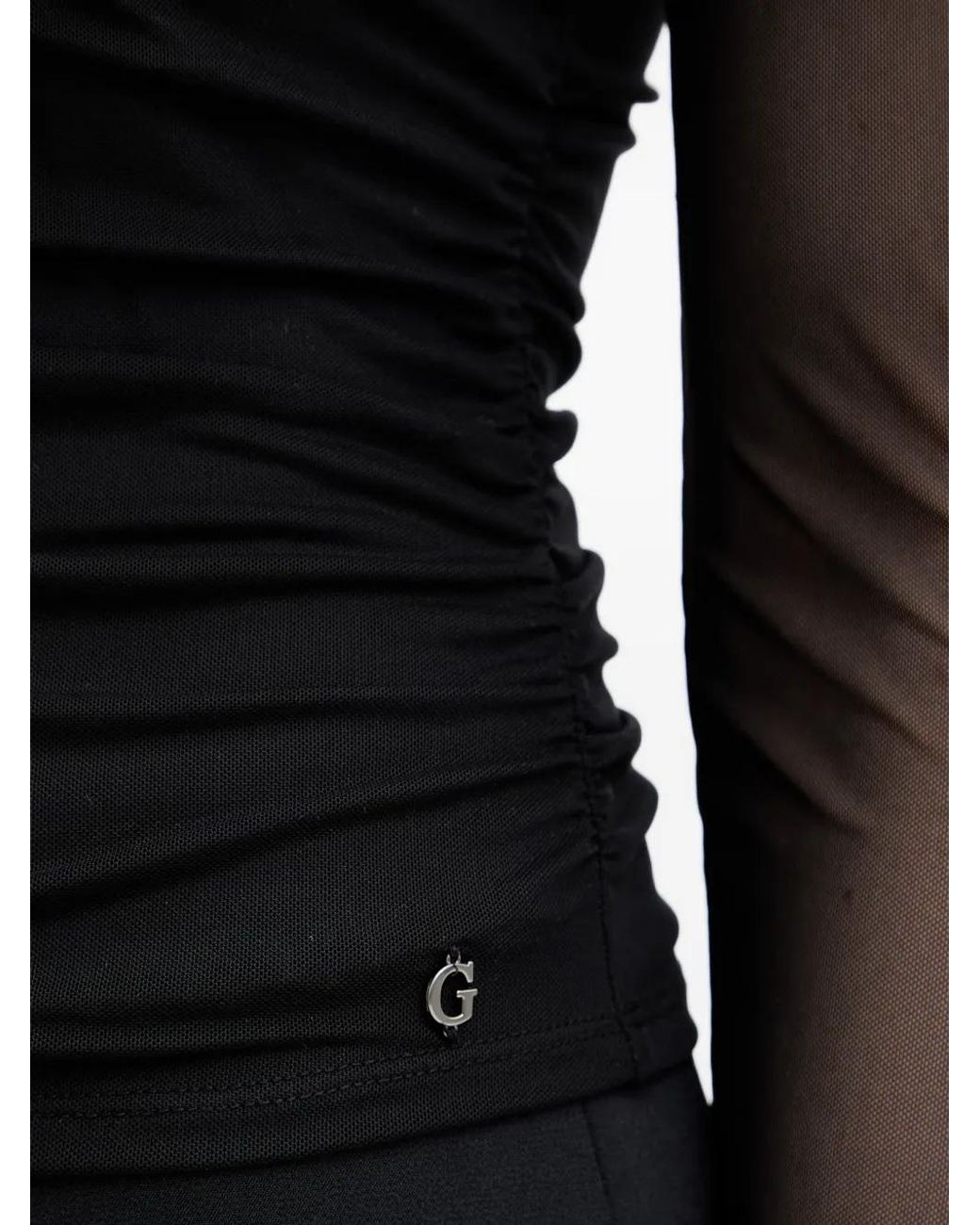 Guess Black Kadelyn Gathered-Detail Long-Sleeve Top
