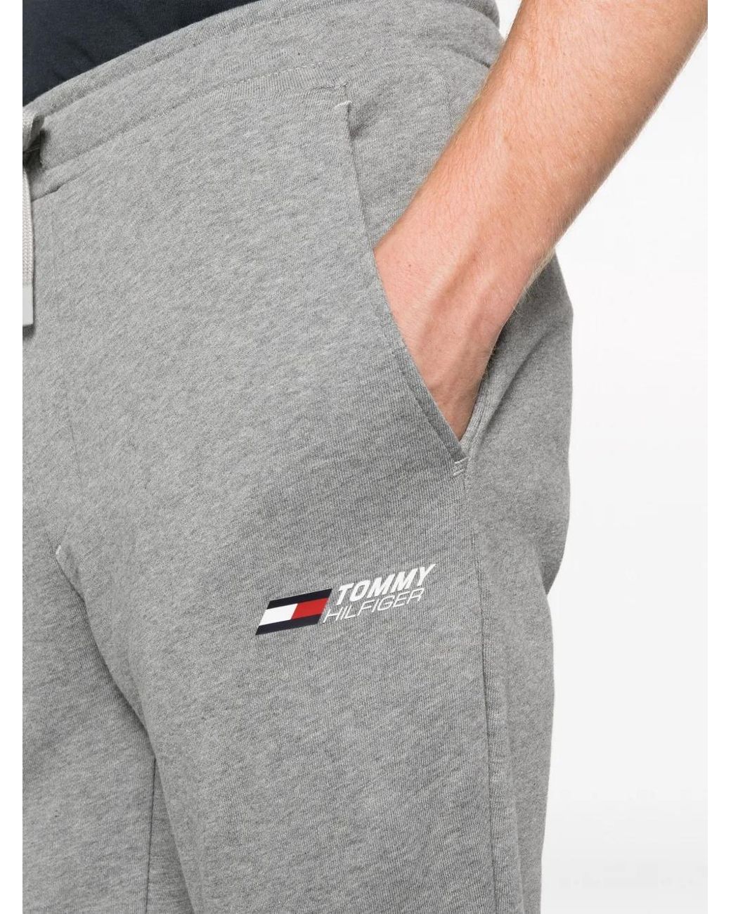 Tommy Hilfiger Gray Logo-Print Cotton Track Pants for men