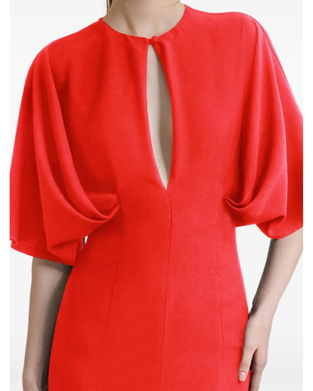 Gemy Maalouf Red Cape-Sleeve Cutout-Detail Dress