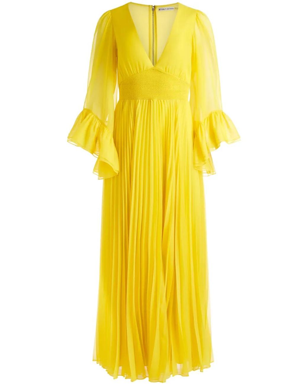 【Alice+Olivia】SELENE プリーツ フリル Vネック マキシドレス Alice + Olivia Selene V-Neck Pleated Maxi Dres in Yellow | Lyst