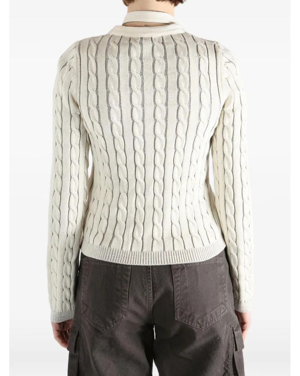 DIESEL White Cable-Knit Zip Cardigan
