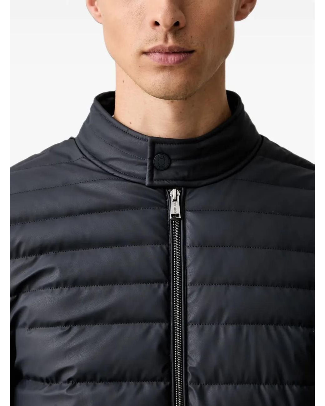 Guess Black Logo-Patch Quilted Jacket for men