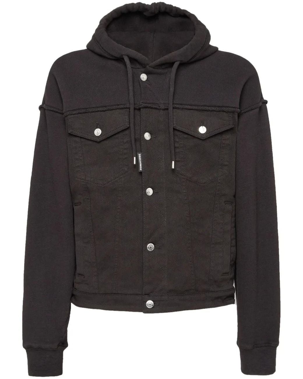 DSquared² Denim Jack Met Gelaagde Capuchon in het Black voor heren