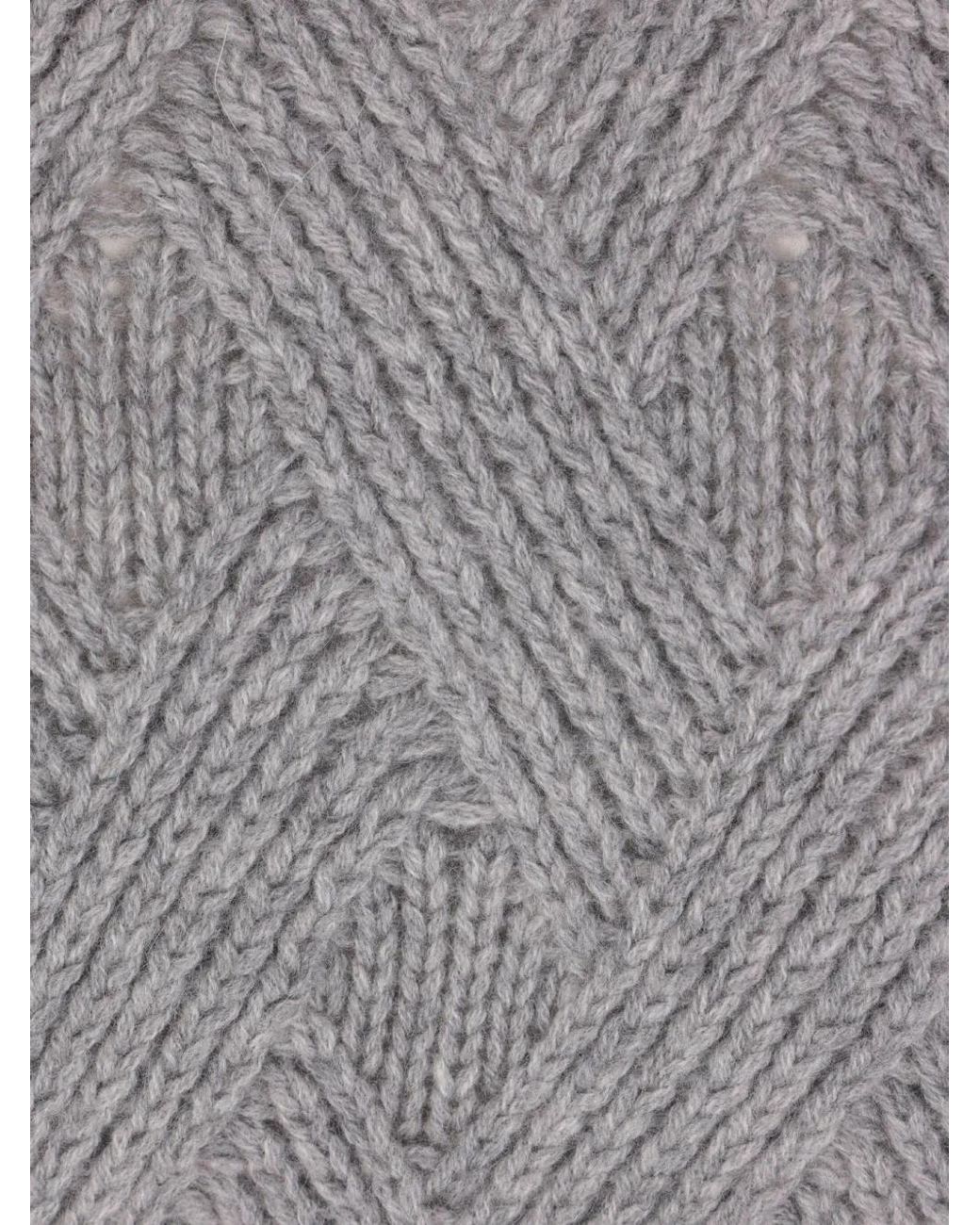 Allude Gray Cable-Knit Crew-Neck Sweater