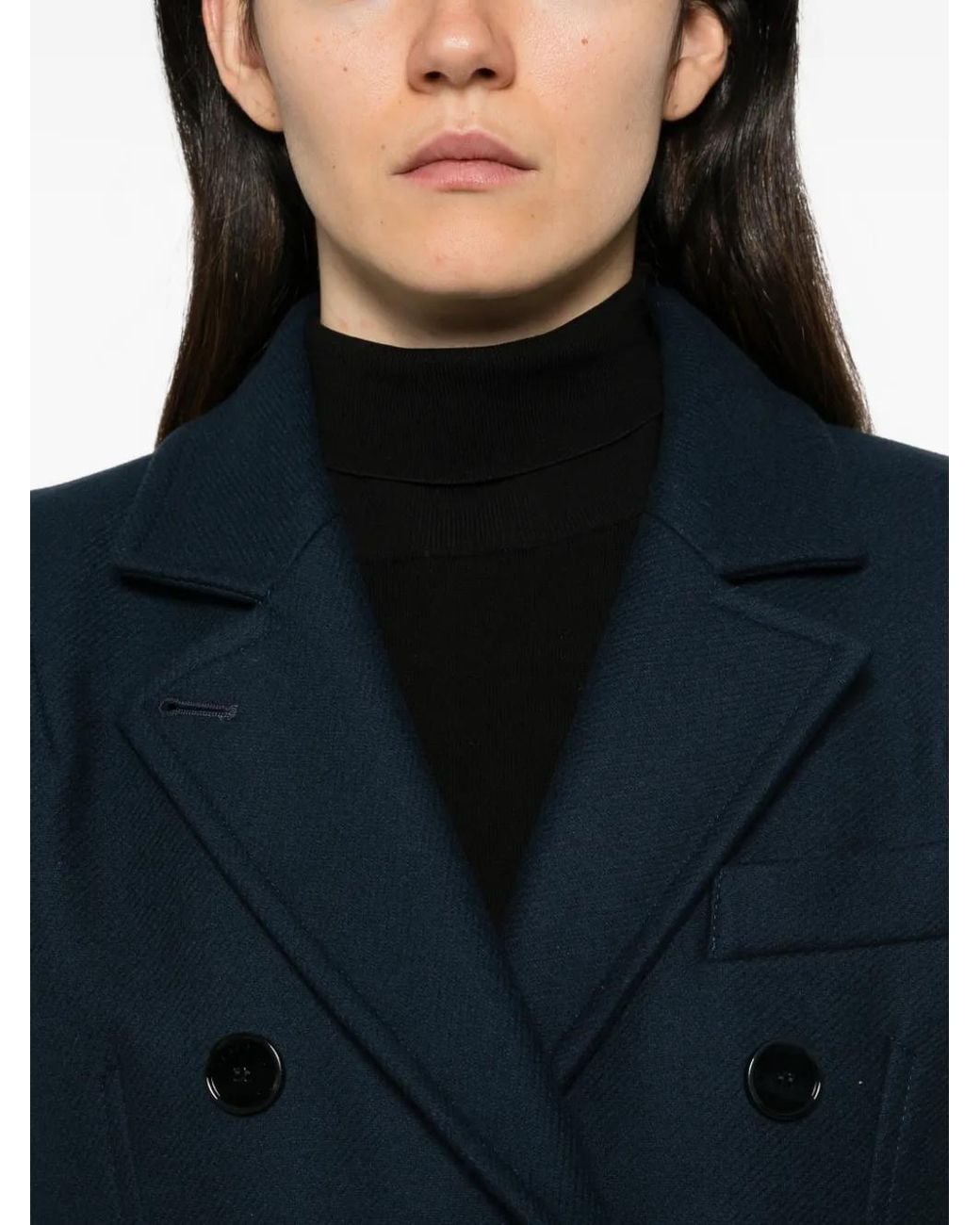 Patrizia Pepe Blue Double-Breasted Wool-Blend Coat