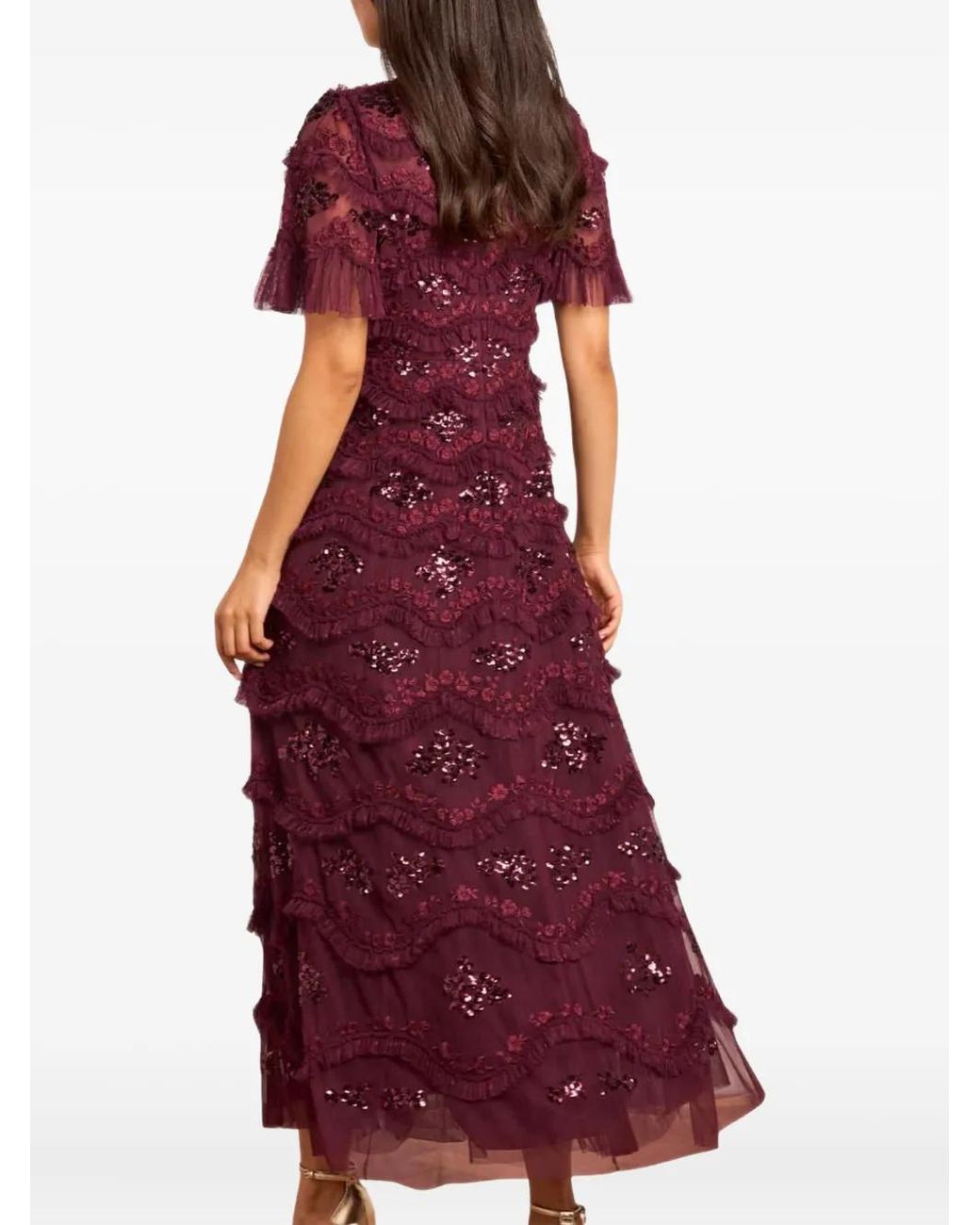 Needle & Thread Purple Daisy Ruffled Midi Dress