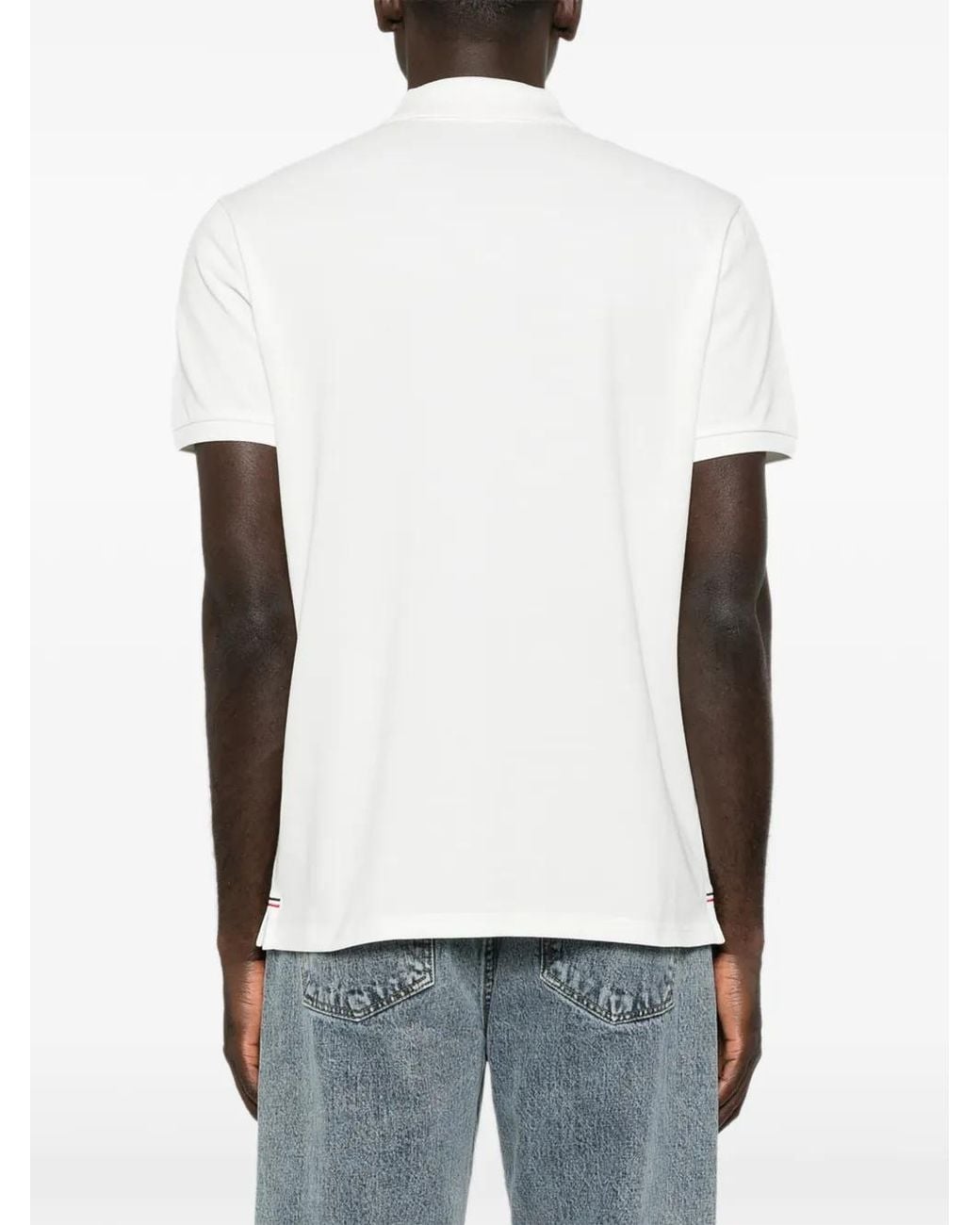 Moncler White Logo-Patch Polo Shirt for men