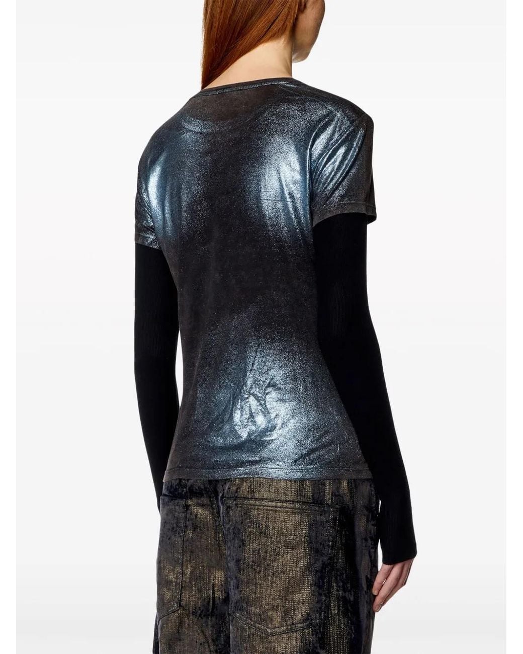 DIESEL Blue T-Miwa Layered Acid-Wash T-Shirt