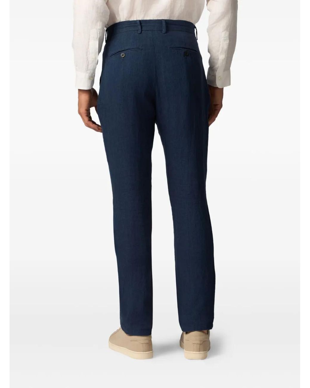 Brooks Brothers Blue Textured Linen Trousers for men