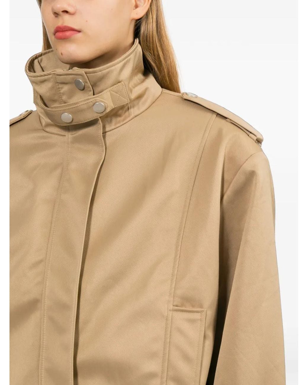 Source Unknown Natural High-Neck Epaulette-Detail Jacket