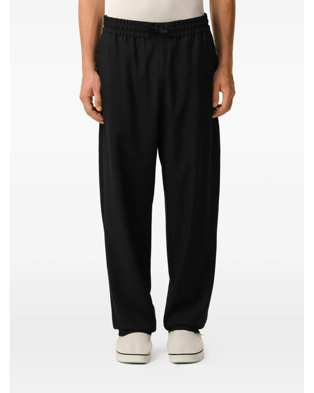 AMI Black New Wool Elasticated Waist Trousers for men