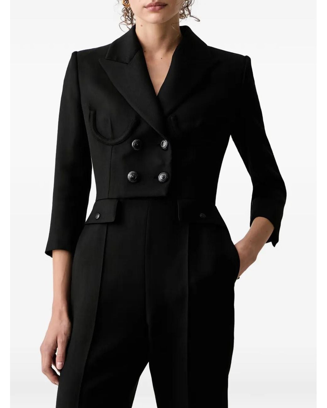 Elisabetta Franchi Black Double-Breasted Peplum Jumpsuit