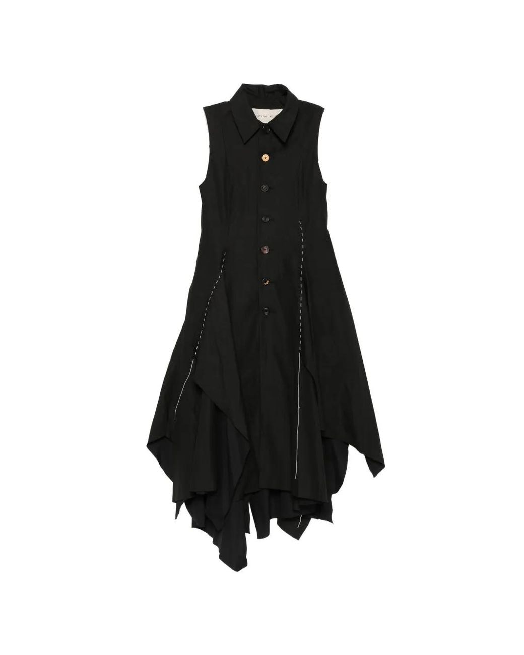 A Tentative Atelier Black Contrast-Stitch Handkerchief-Hem Dress