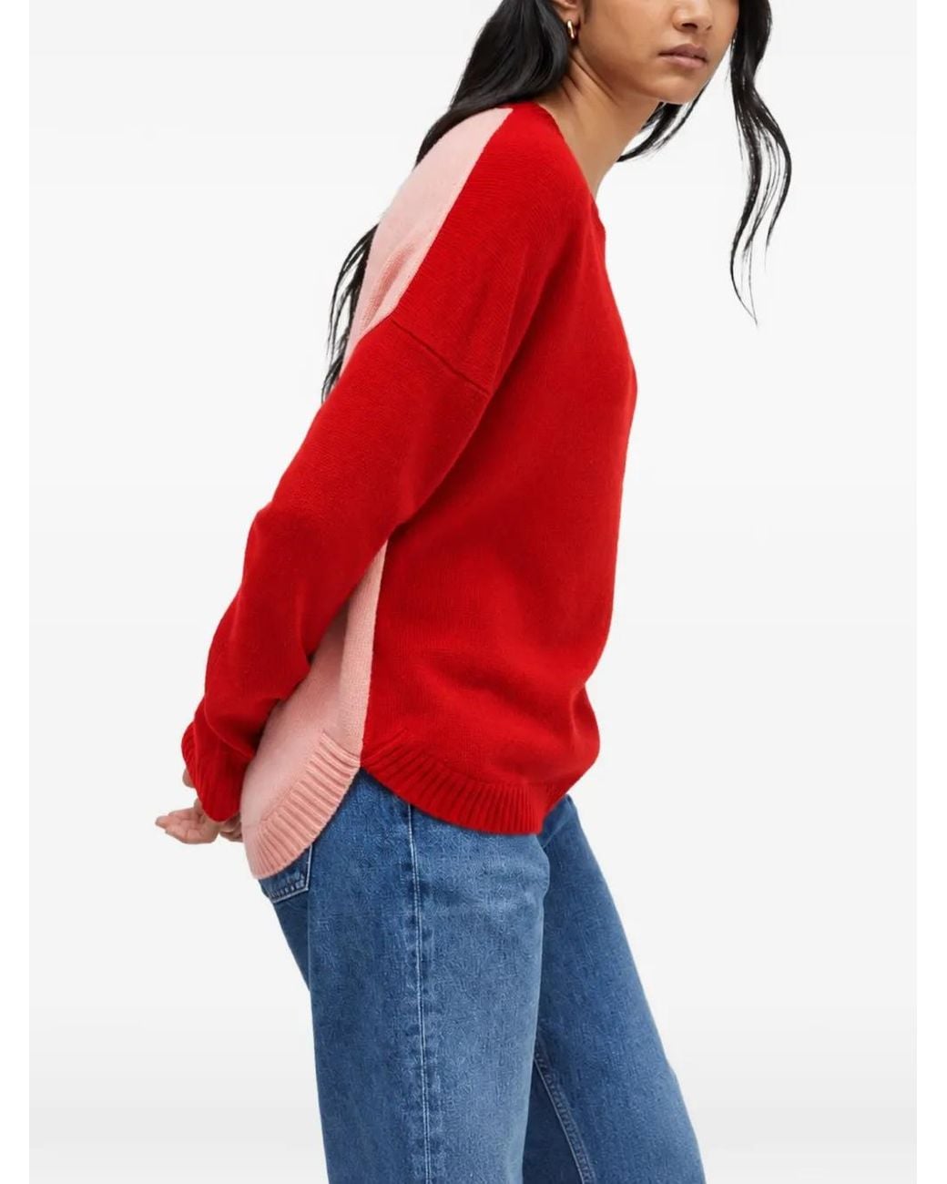 Chinti & Parker Red Colour-Block Curved-Hem Sweater