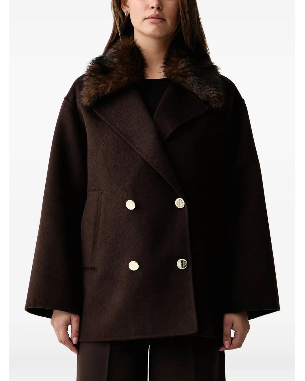 Kaos Black Faux-Fur Collar Double-Breasted Coat