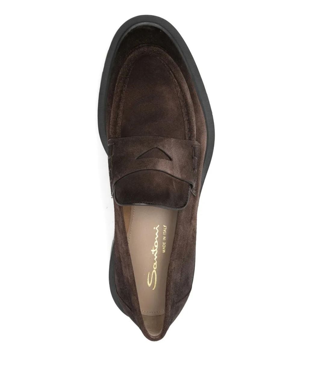 Santoni Brown Suede Penny Loafers