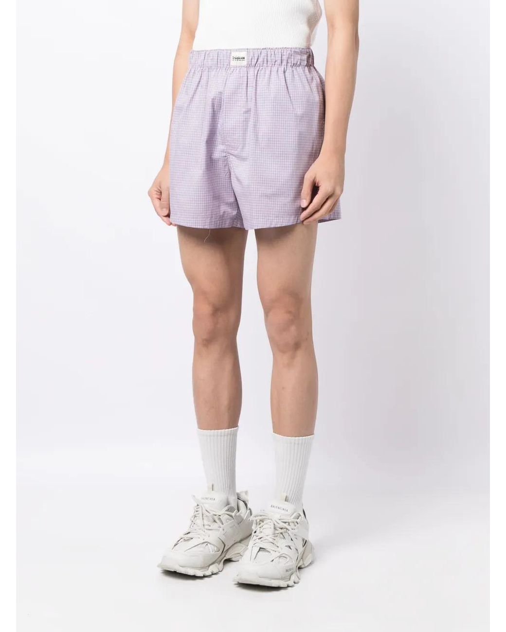 Natasha Zinko Purple Gingham-Check Pattern Shorts