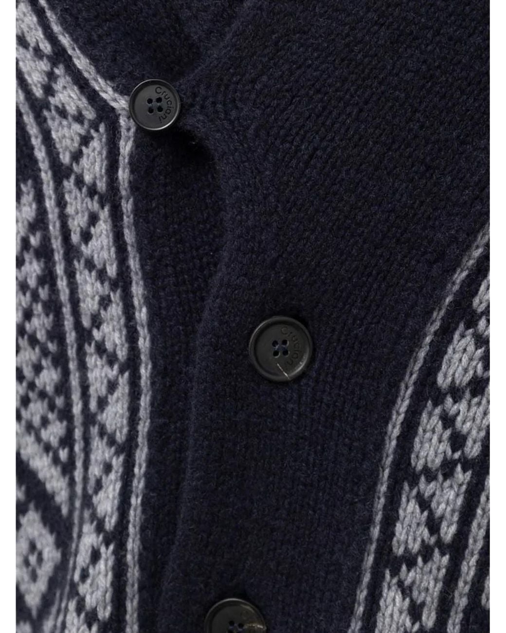 Cruciani Blue Fair Isle Shawl-Collar Cardigan for men