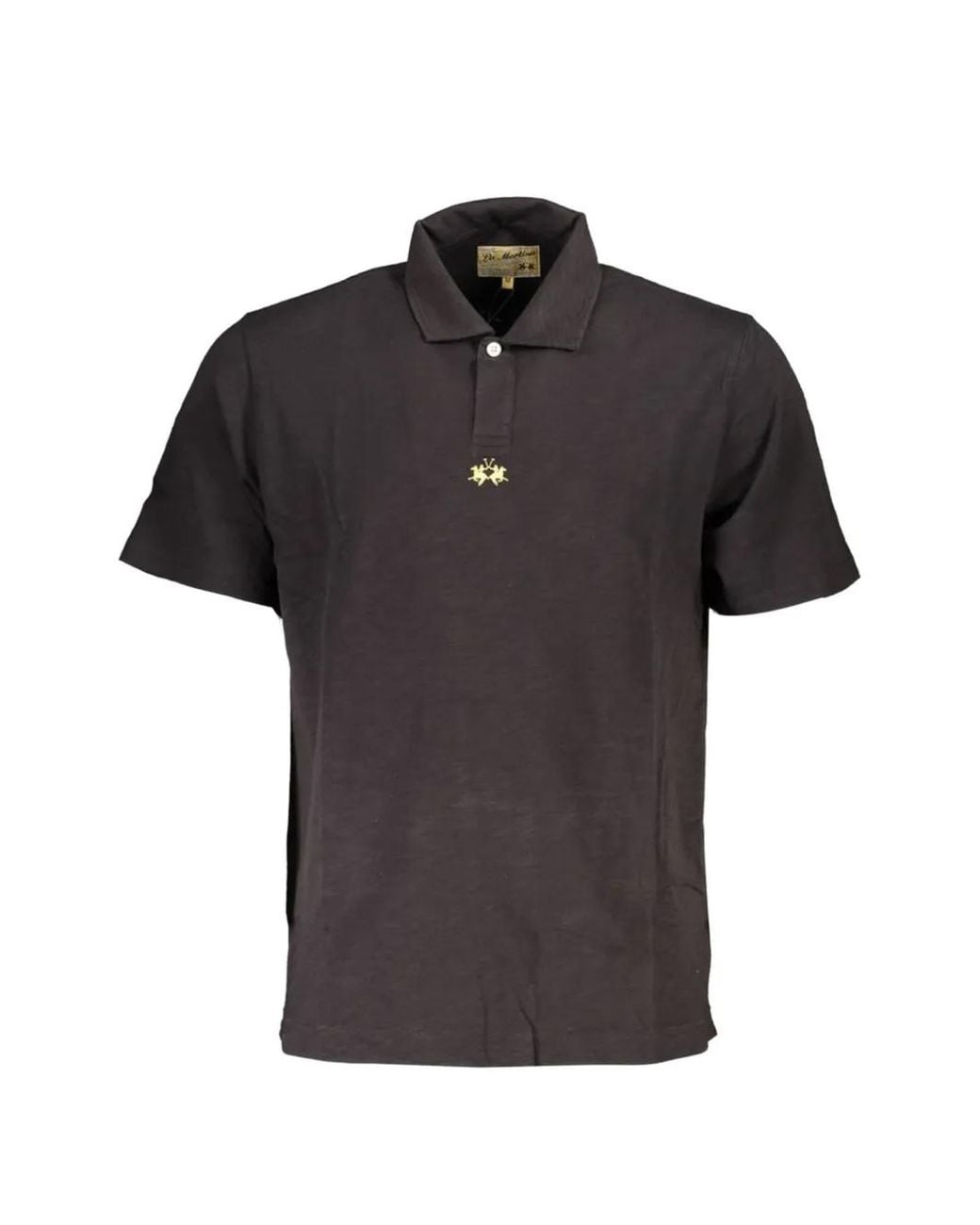 La Martina Black Logo-Embroidered Cotton Polo Shirt for men