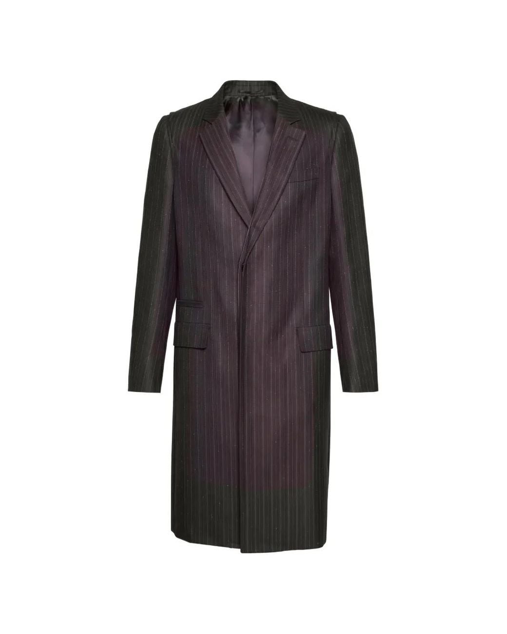 Ferragamo Blue Pinstripe-Pattern Single-Breasted Coat for men