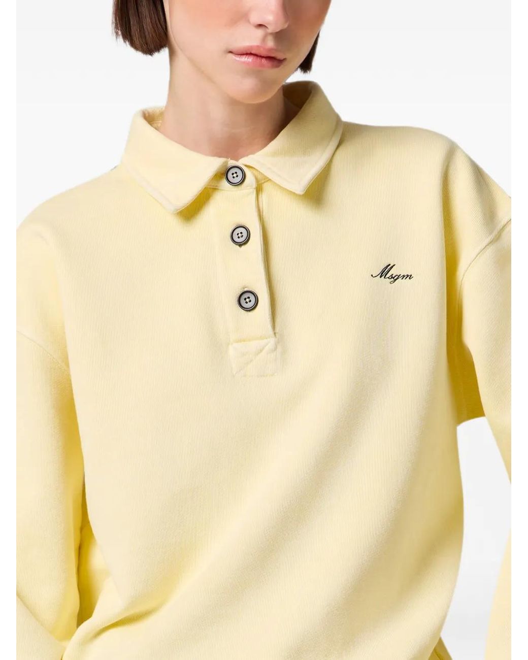 MSGM Metallic Logo-Embroidered Polo Top