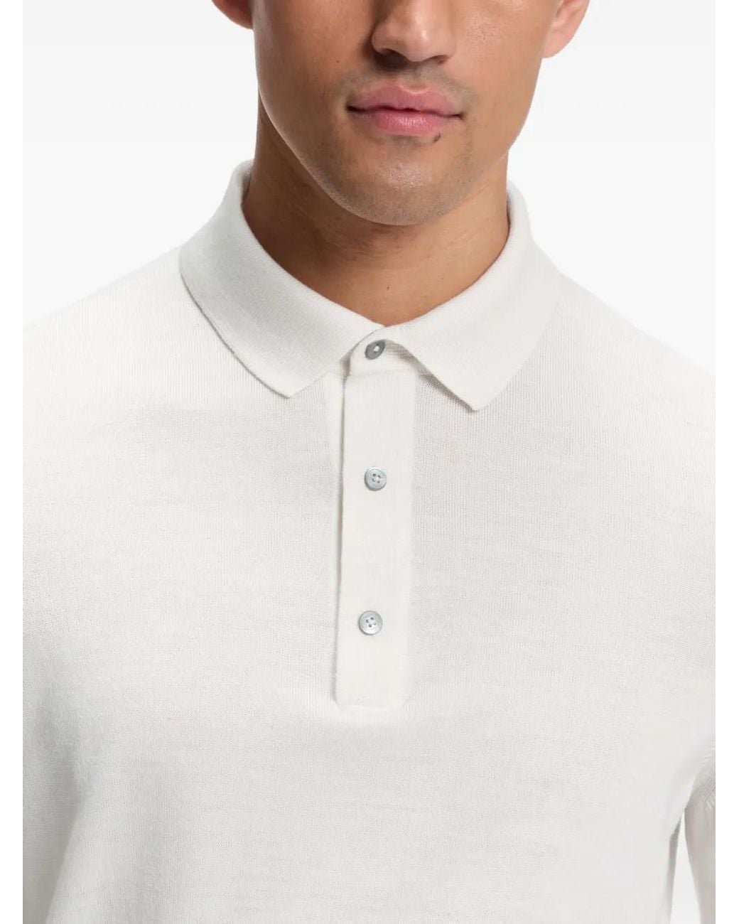 Boss White Merino Wool Polo Sweater for men