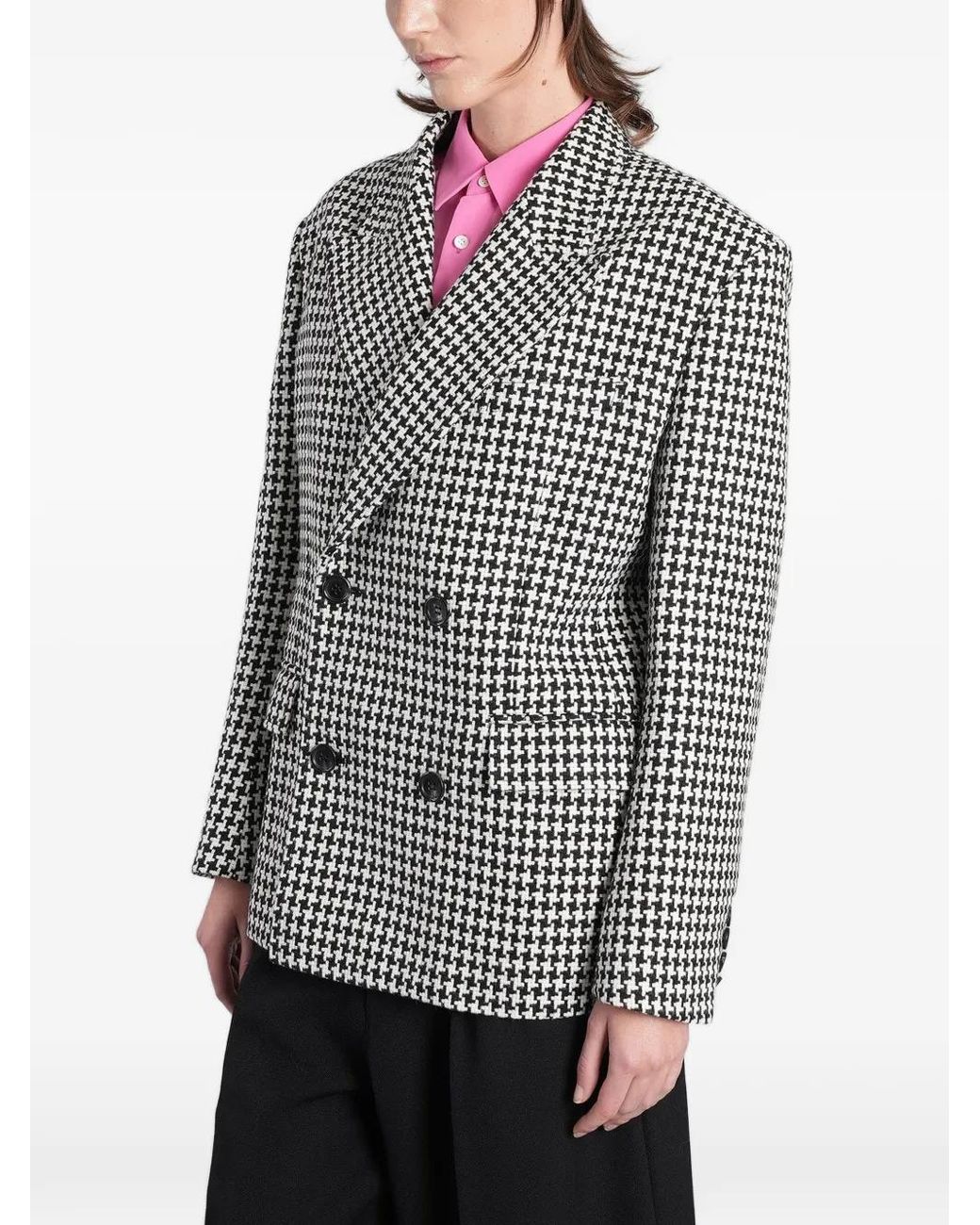 Junya Watanabe Gray Houndstooth-Pattern Double-Breasted Jacket