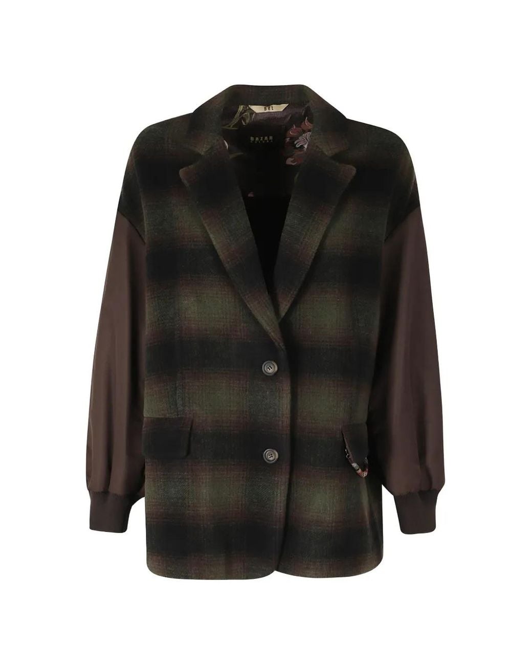 Bazar Deluxe Black Check-Pattern Panelled Jacket