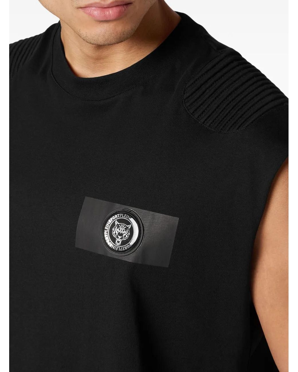 Philipp Plein Black Logo Patch Sleeveless T-Shirt for men