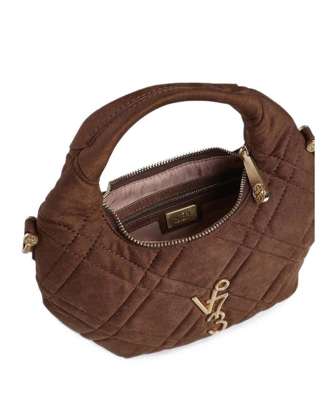 V73 Brown Quilted Logo-Plaque Tote Bag