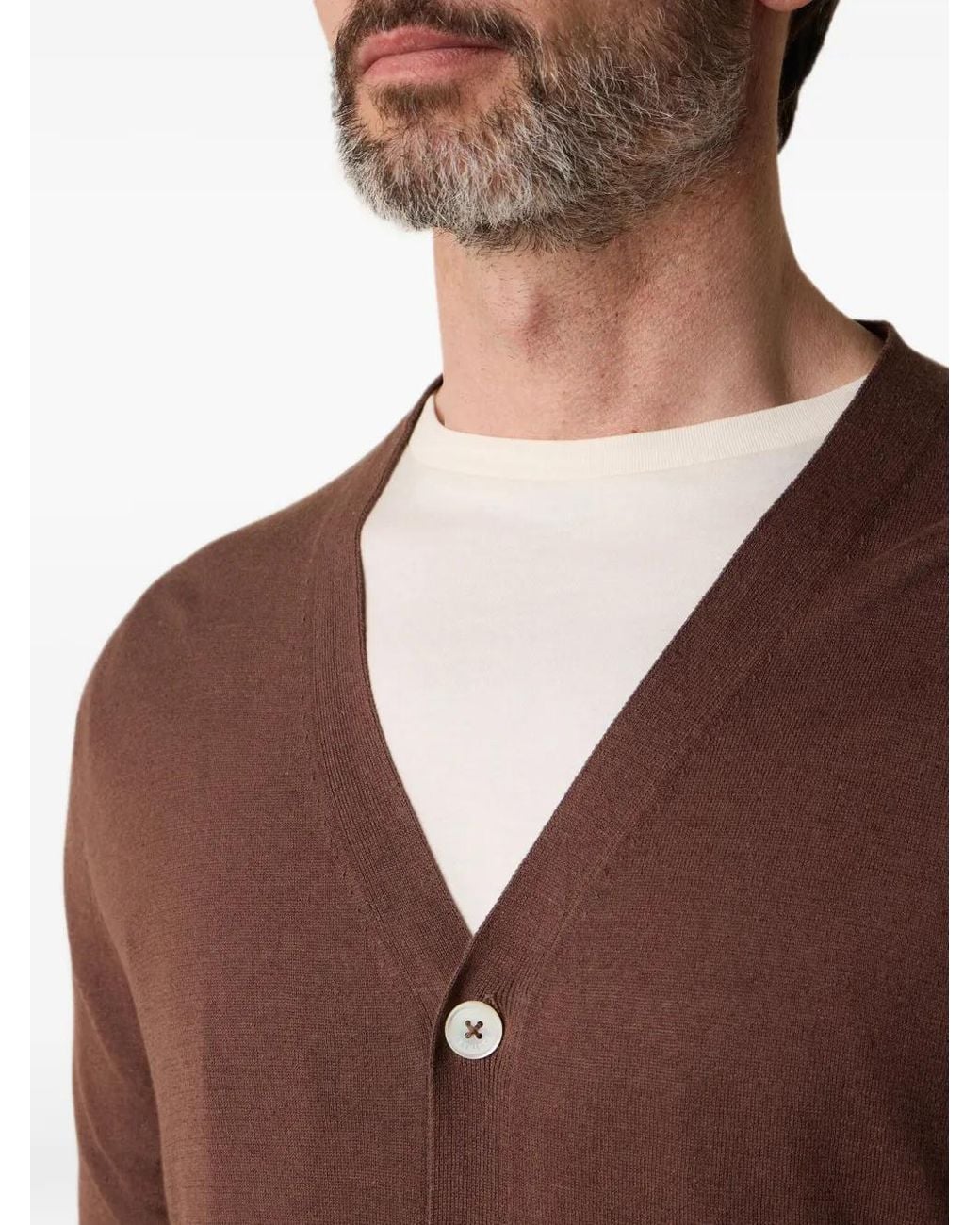 Brooks Brothers Brown V-Neck Ribbed Cardigan for men