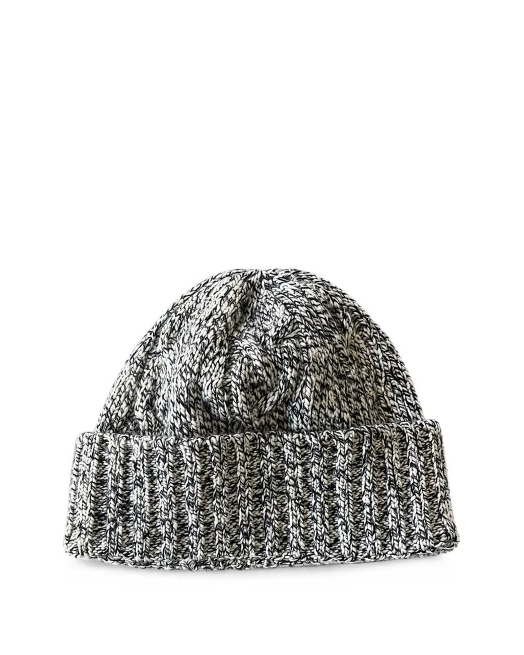 Lardini Gray Cable-Knit Turn-Up Brim Beanie Hat for men