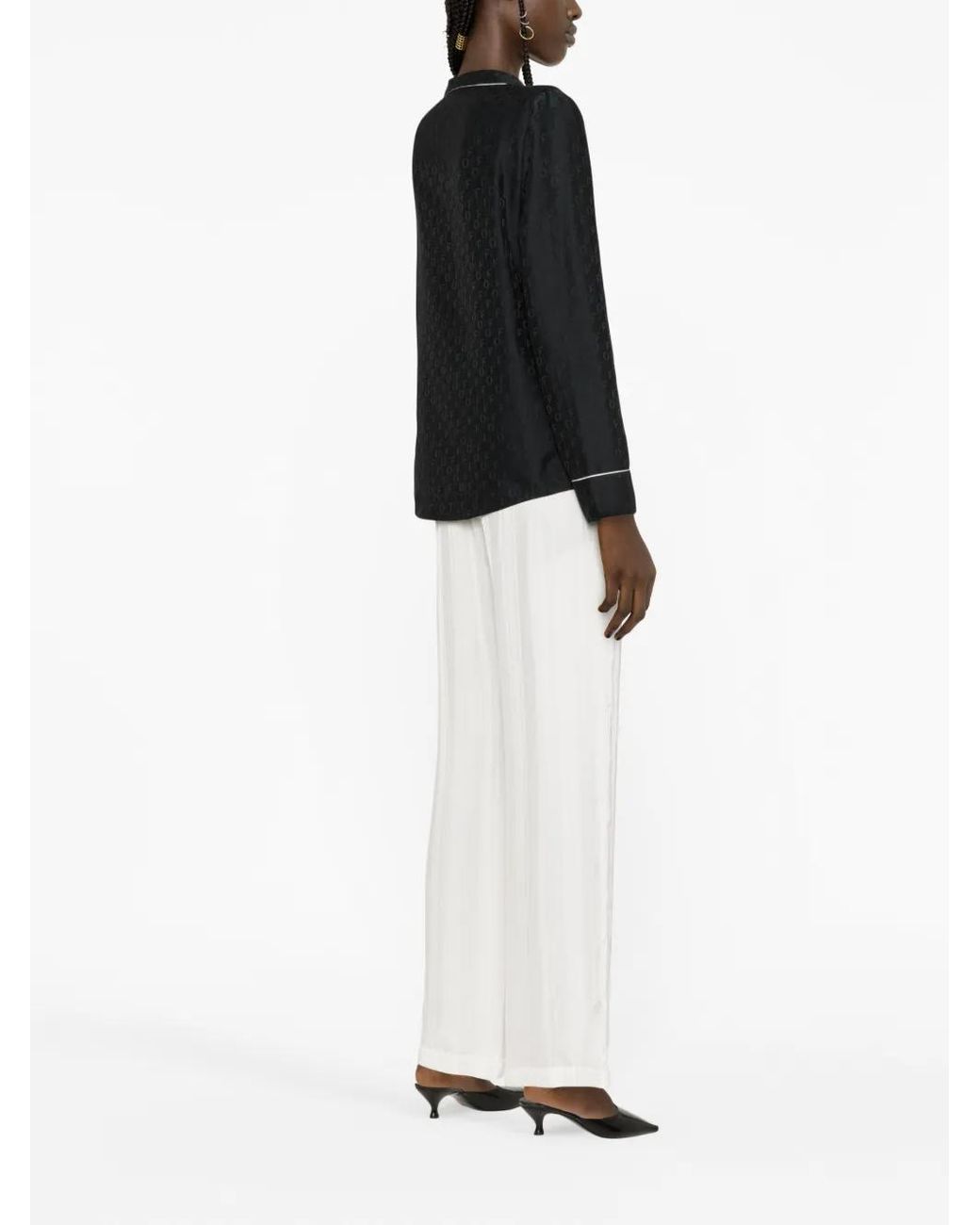 Off-White c/o Virgil Abloh Black Logo-Jacquard Satin Pyjama Shirt