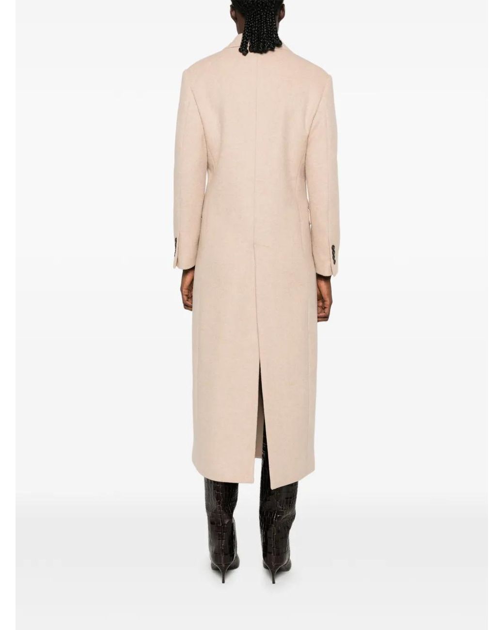 Eraldo Natural Double-Breasted Peaked-Lapel Coat