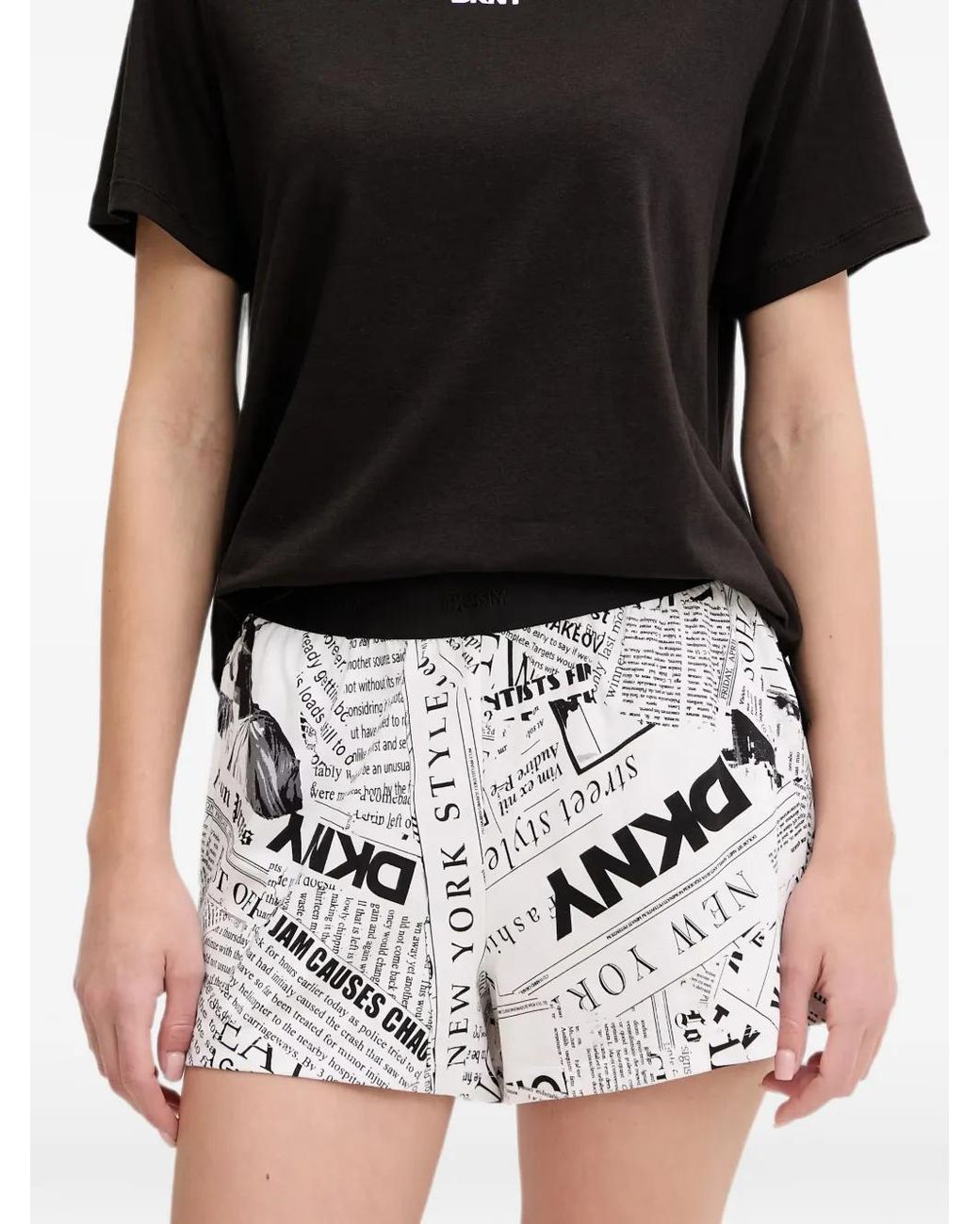 DKNY Black Logo-Print Newspaper-Pattern Pajamas
