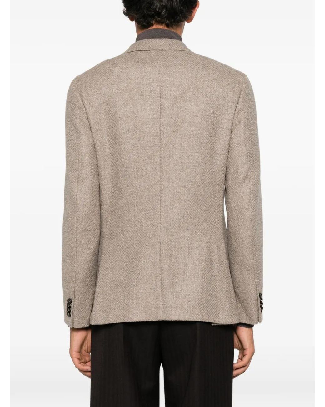 Zegna Brown Herringbone-Pattern Wool-Blend Jacket for men