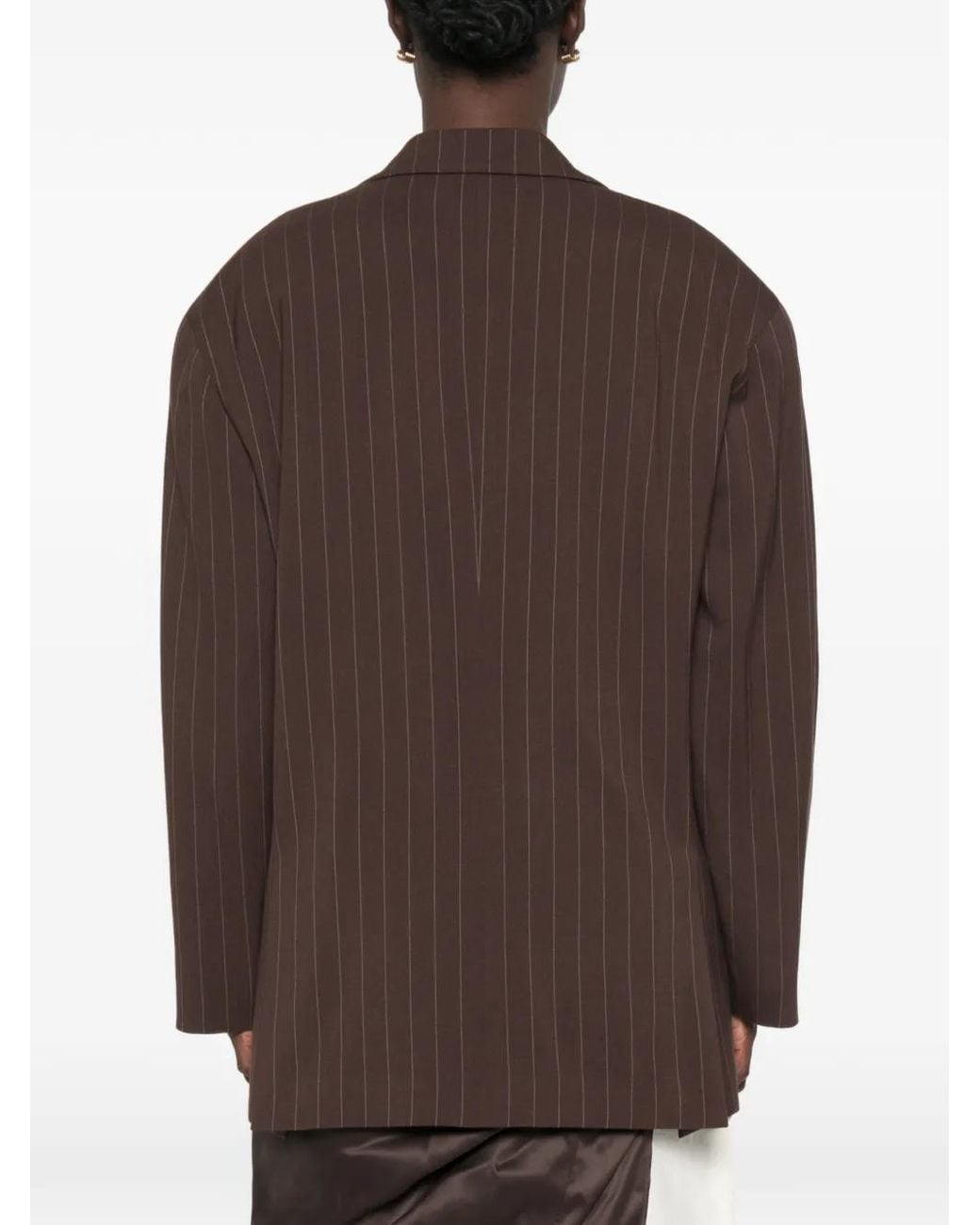 Lardini Brown Pinstripe-Pattern Single-Breasted Wool Blazer