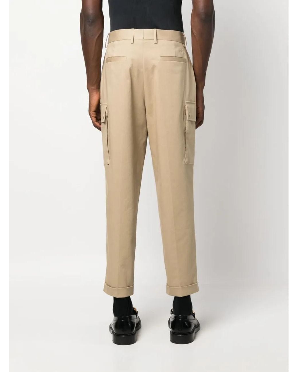Etro Natural Pegaso-Motif Cropped Cargo Trousers for men