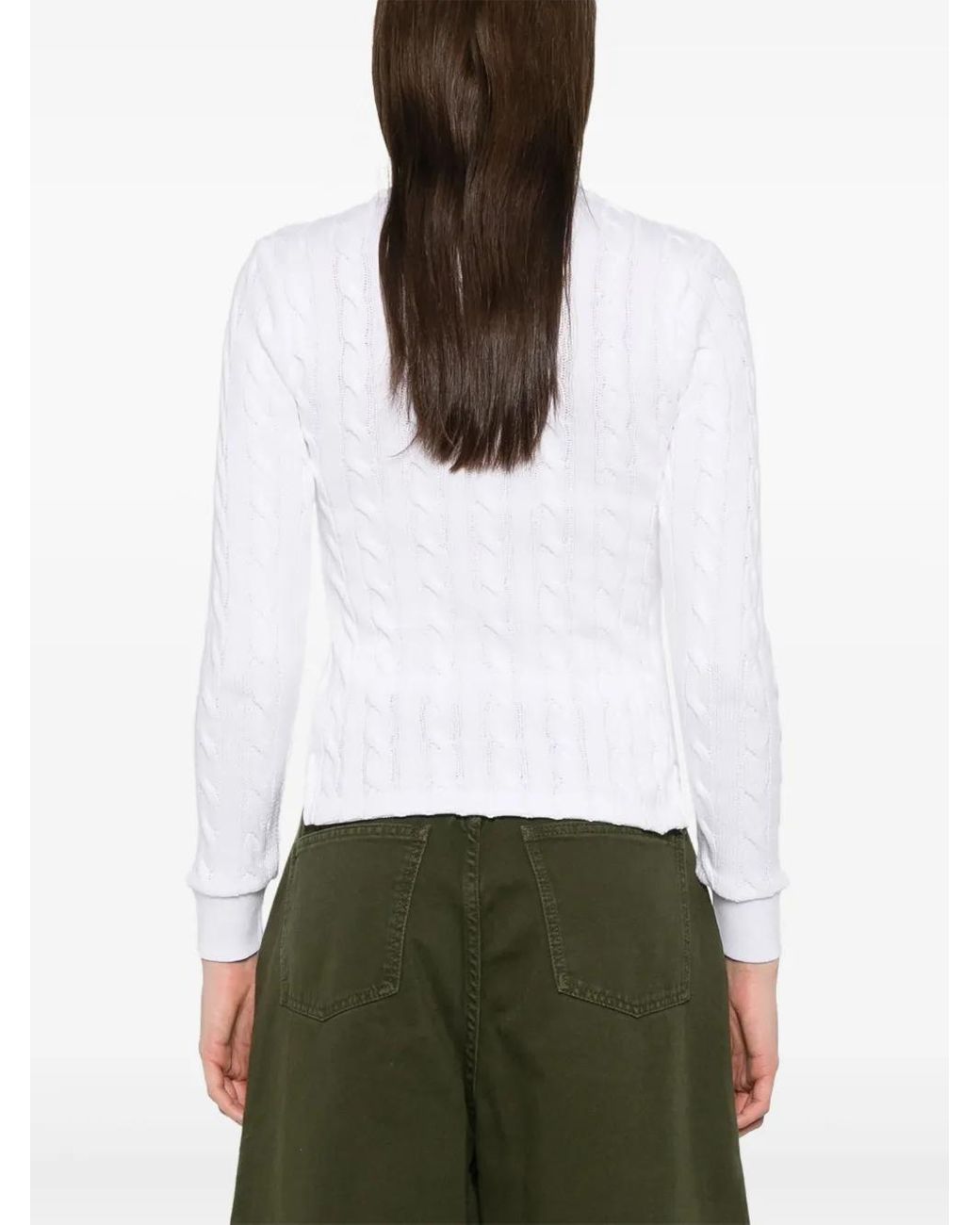 Polo Ralph Lauren White Cable-Knit Cotton Polo Sweater