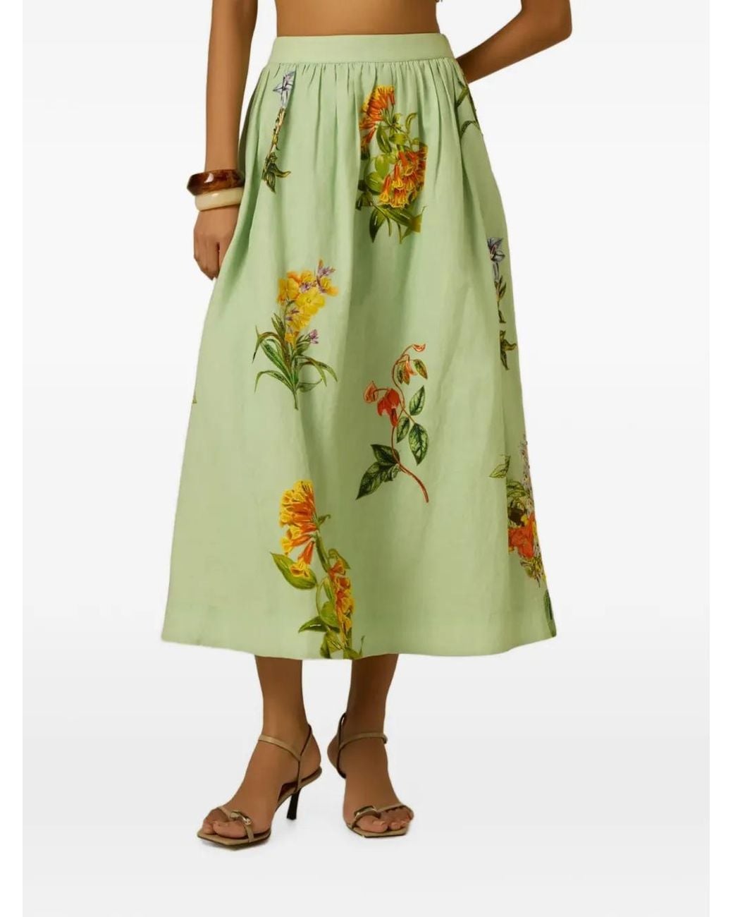 Hemant & Nandita Green Baku Floral-Print Pleated Midi Skirt