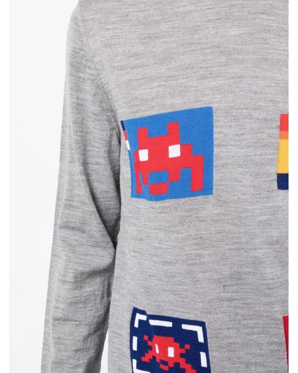 Comme des Garçons Gray Graphic-Print Fine-Knit Jumper for men