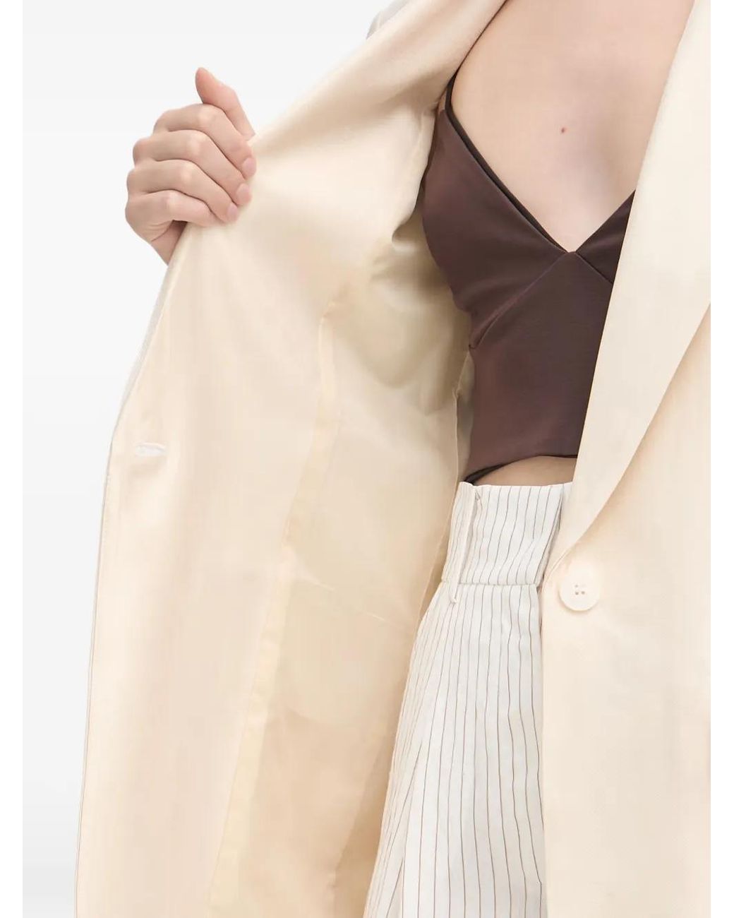Haveone Natural Single-Breasted Notched-Lapels Blazer