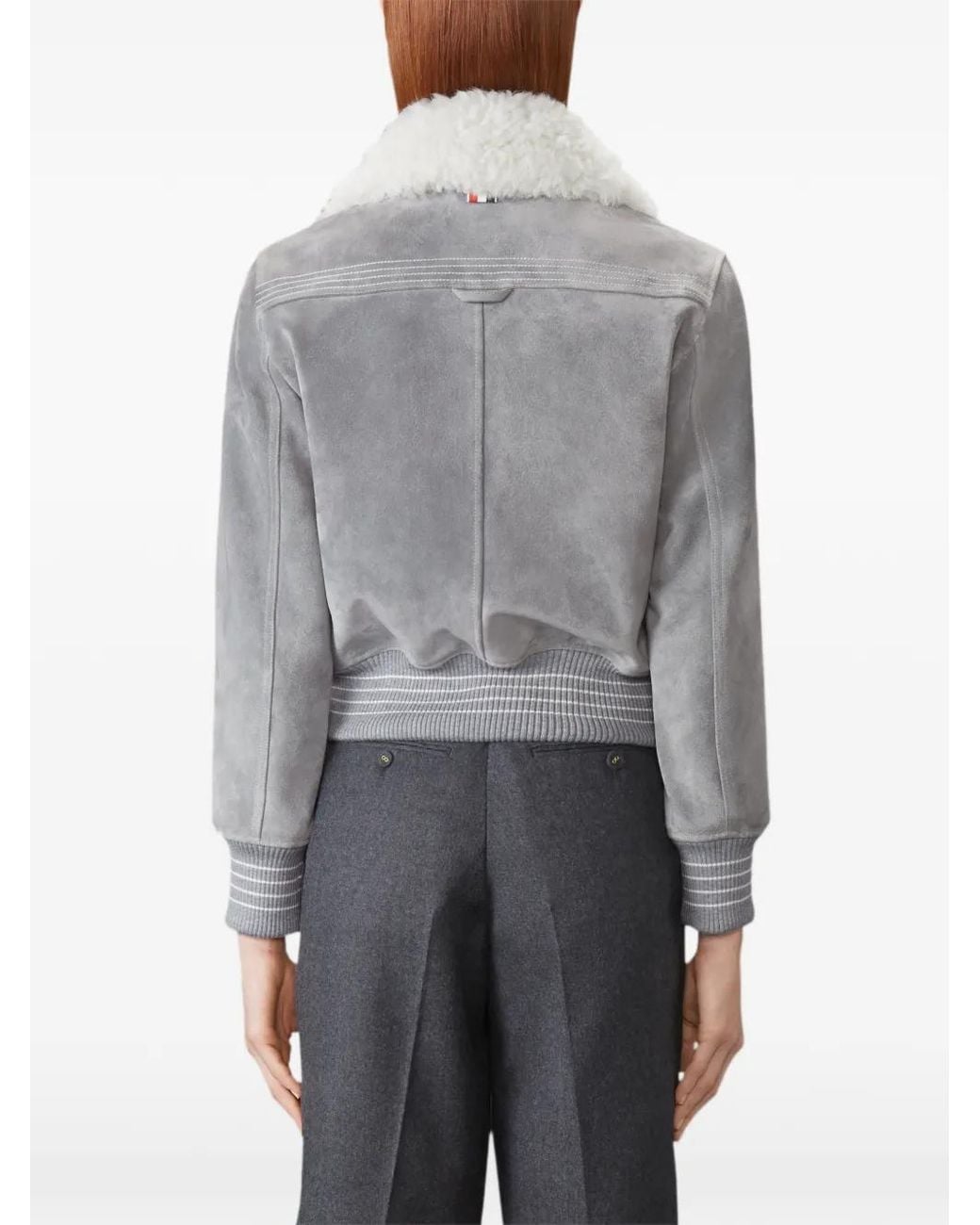 Thom Browne Gray Shearling & Suede Cropped Flight Jacket