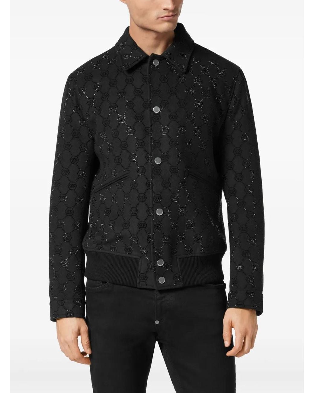 Philipp Plein Black Monogram Bomber Jacket for men