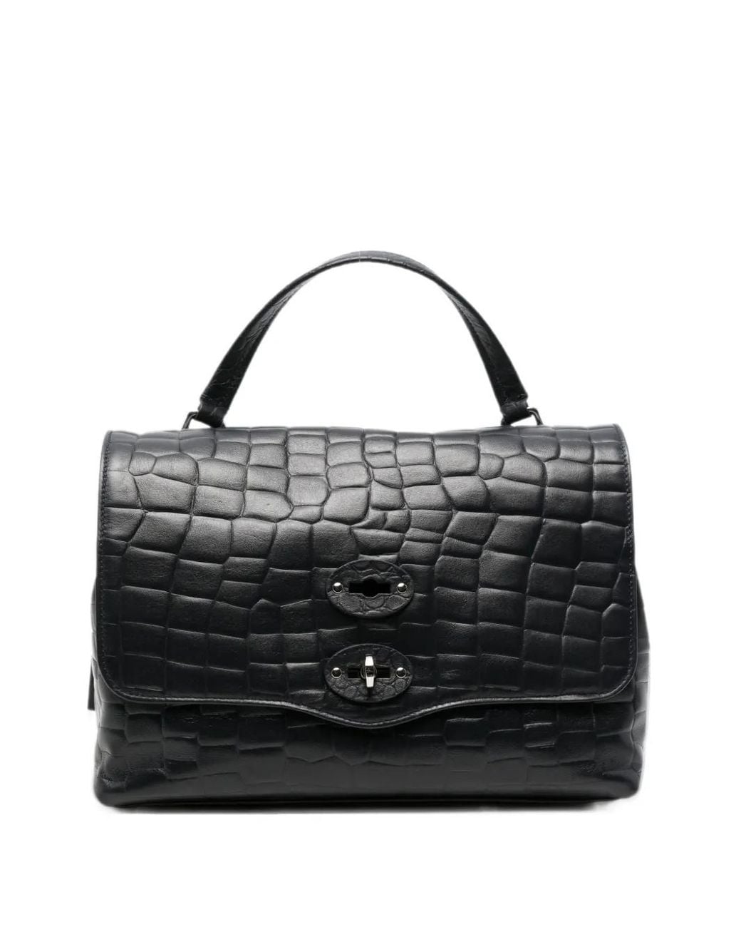 Zanellato Black Postina Croc-Effect Tote Bag