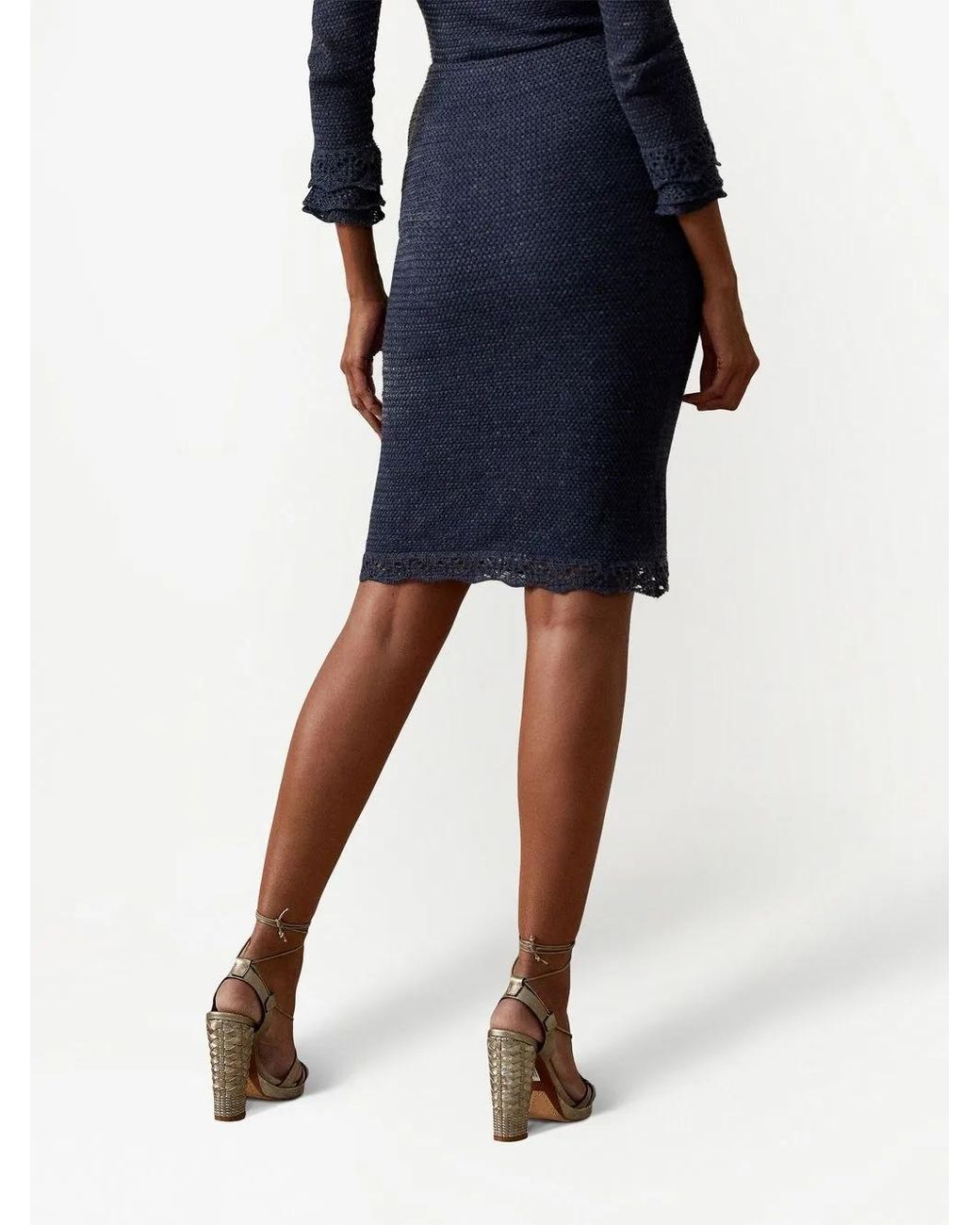 Ralph Lauren Blue Ruffle-Trim Pencil Skirt