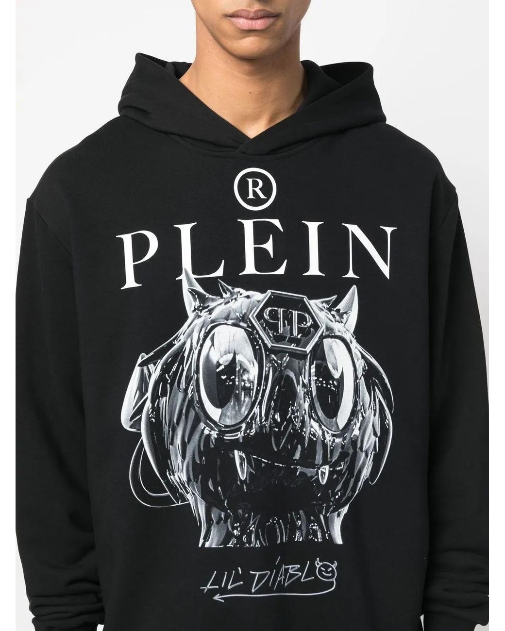 Philipp Plein Black Graphic-Print Pullover Hoodie for men