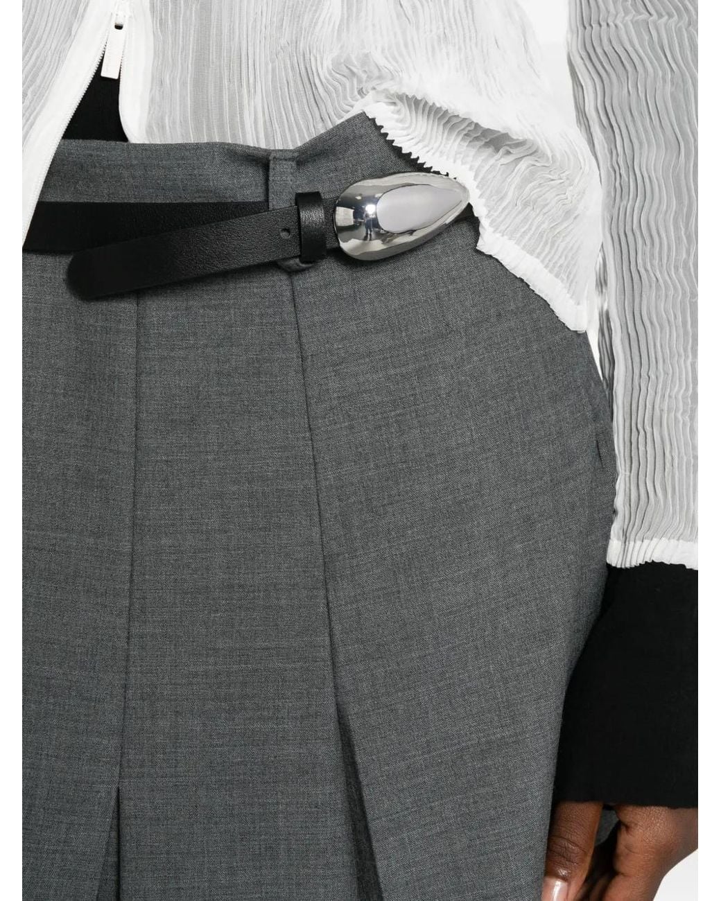 Marie Adam-Leenaerdt Gray Pleated-Detail Midi Skirt