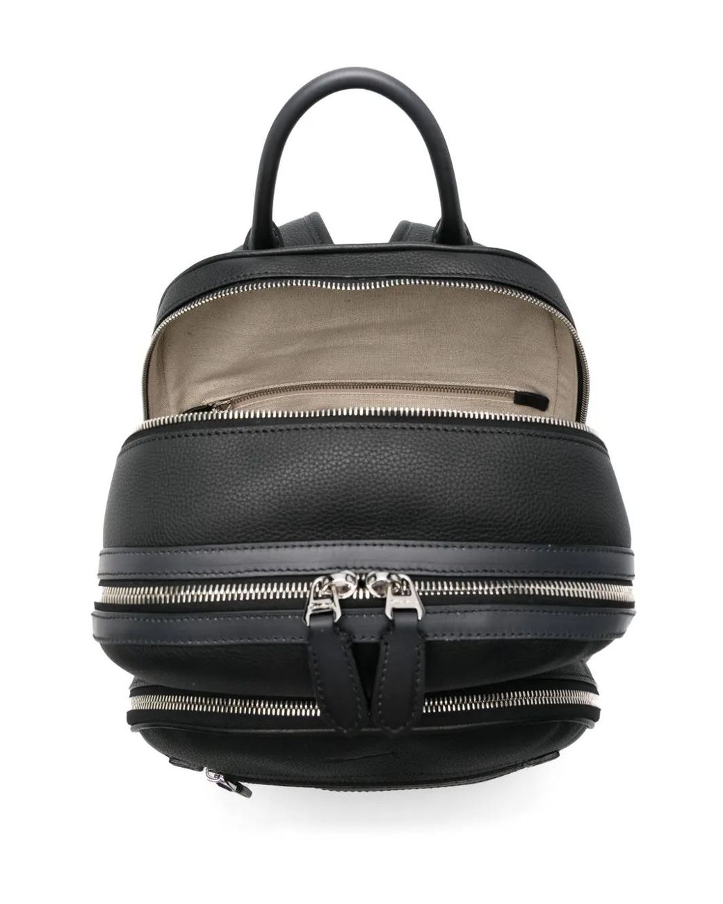 Santoni Black Leather Backpack for men