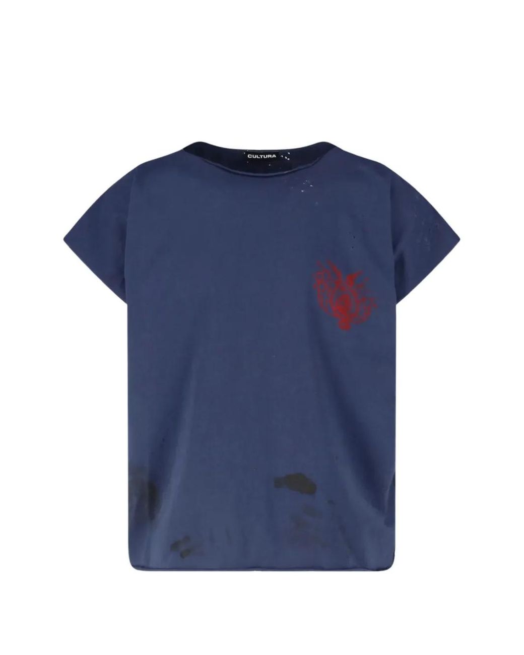 Cultura Blue Distressed Slogan-Print T-Shirt for men